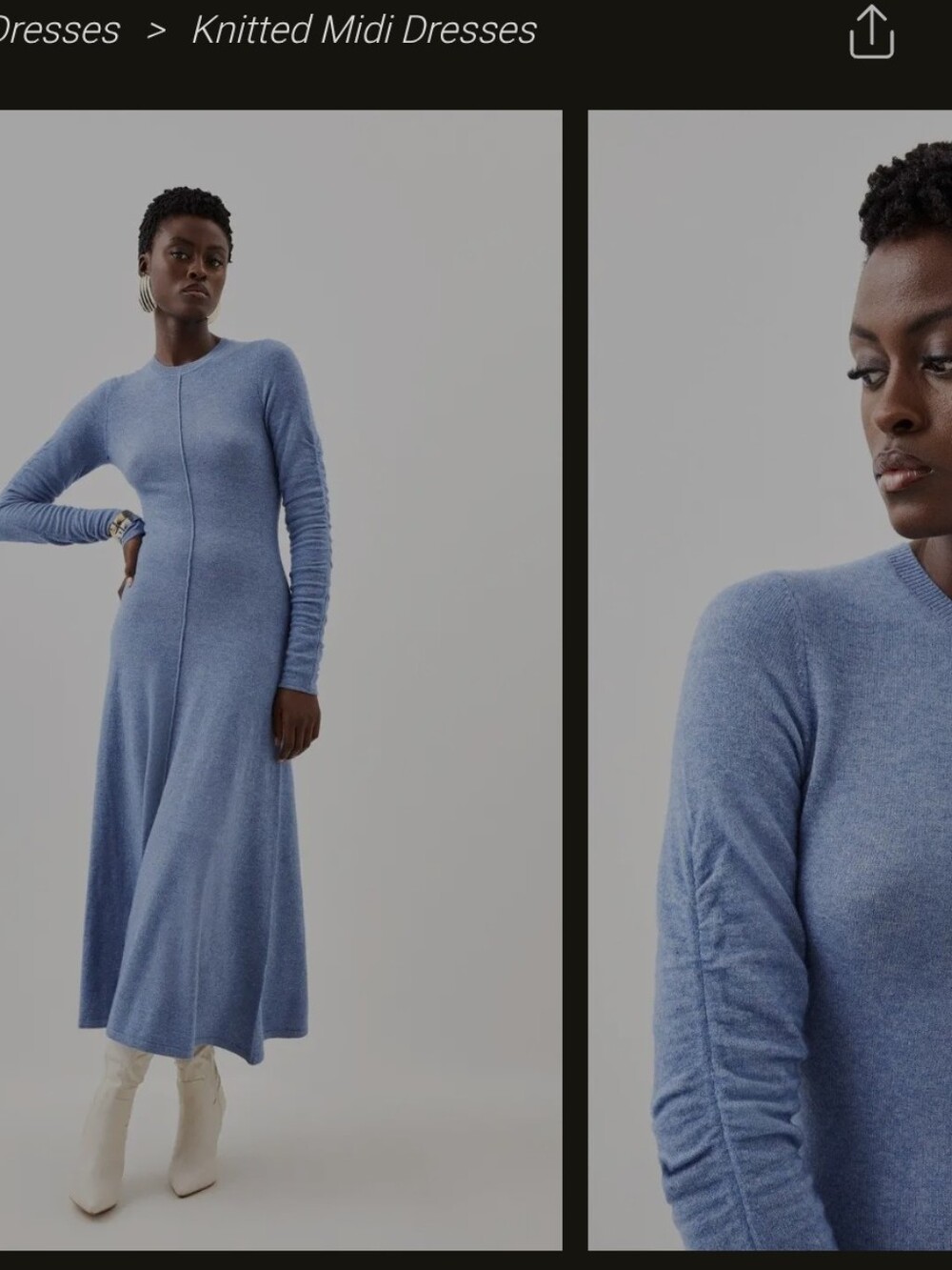 Karen Millen Knit Maxi With Ruched Long sleeves Size L Crew